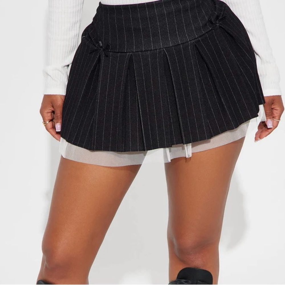 Black Pinstripe Mini Skirt